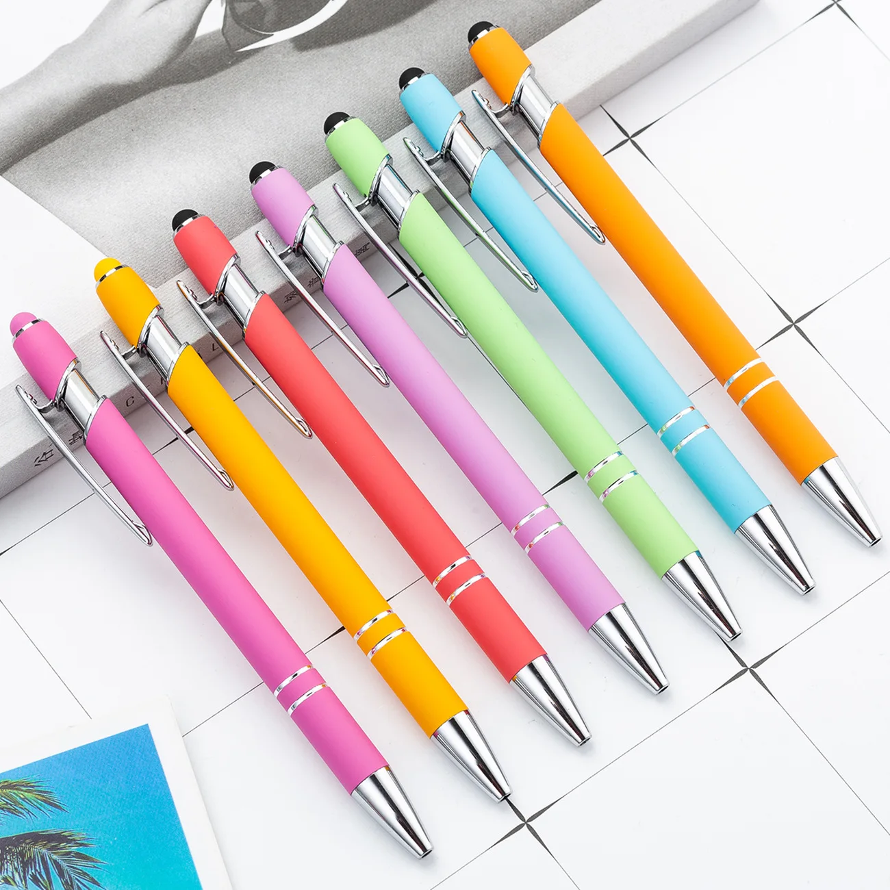 100 Pieces Free LOGO Engraving Ballpoint Pens for Touch Screens Metal Aluminum Handle Push Pen Writing School&Office Supply
