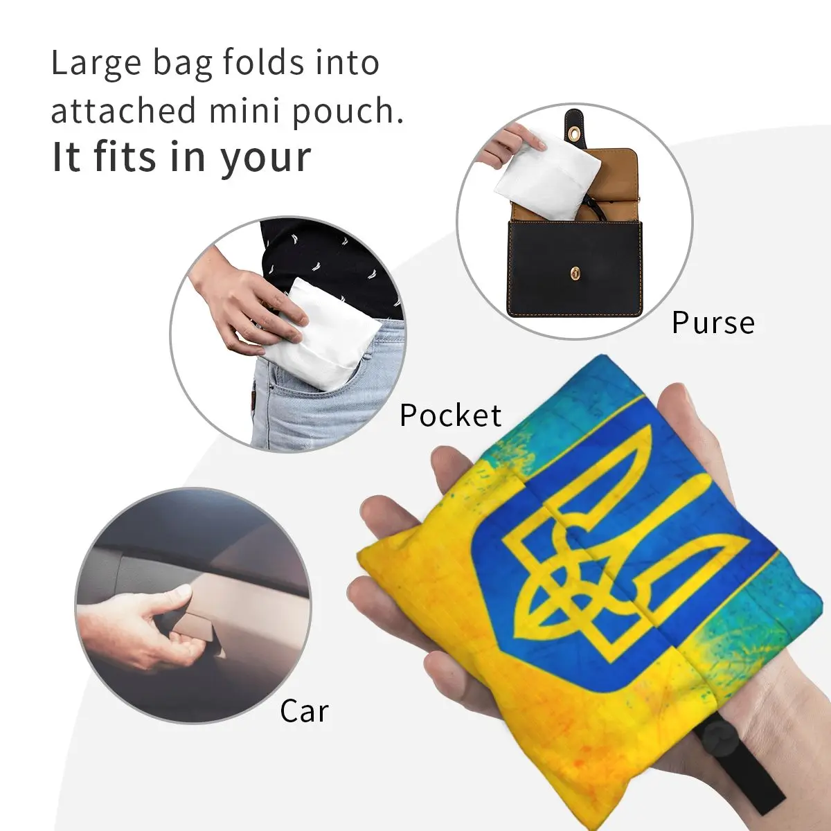 Funny Printing Ukrainian Flag Tote Shopping Bag Portable Shopper Shoulder Ukraine Coat Of Arms Handbag