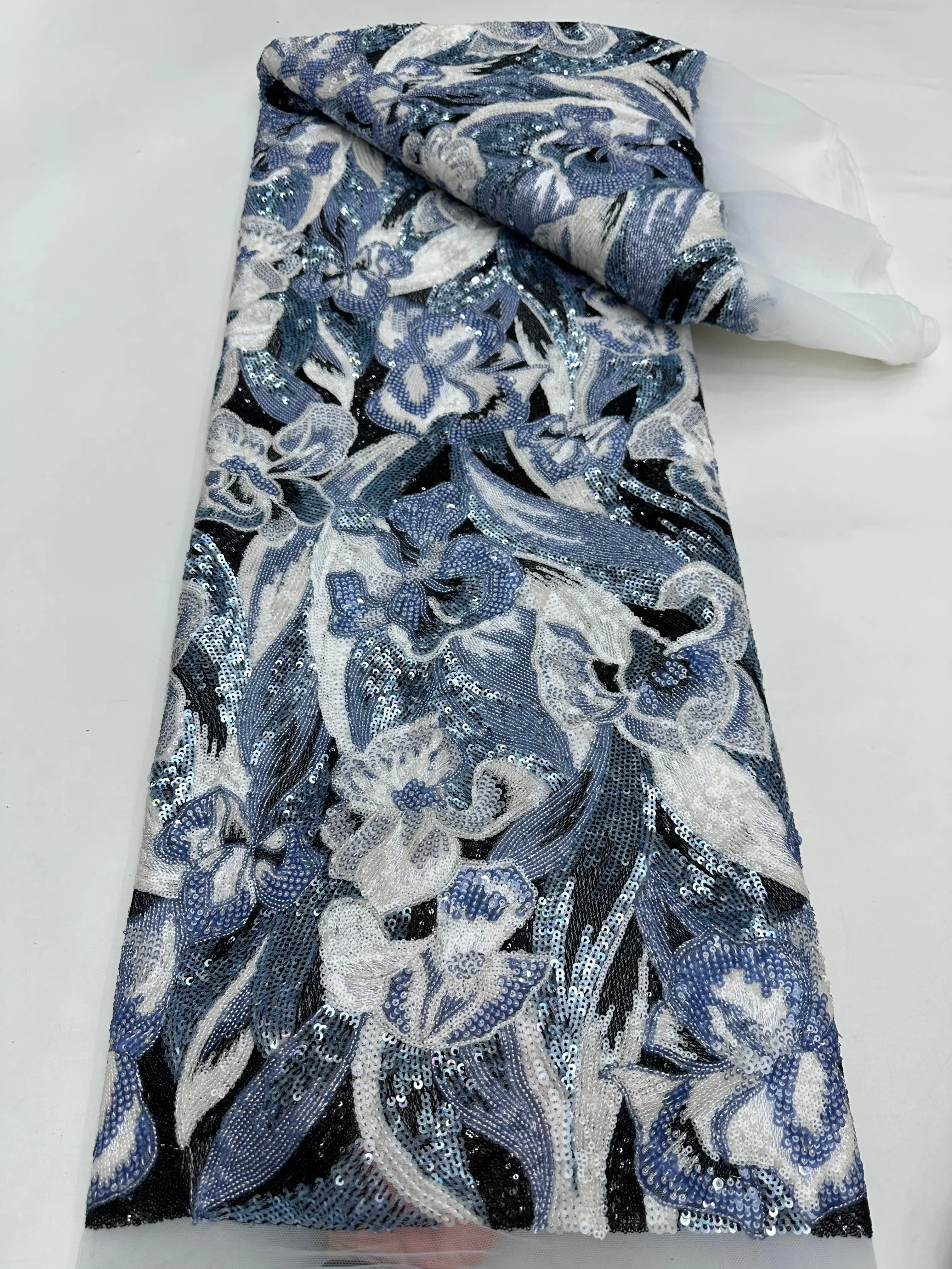 

African flower sequins Lace,Wedding lace fabric Sewing, Soft Tulle Mesh Fabric, Sequins French Nigerian lace SZ836