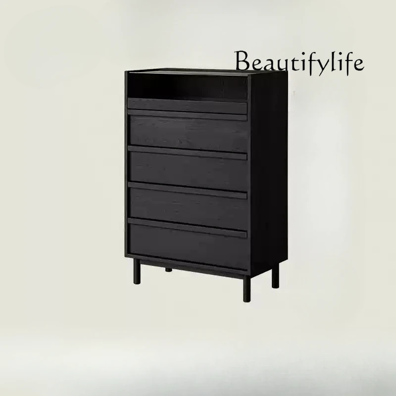 

Solid wood chest of drawers black modern simple living room bedroom bedside ash wood storage locker