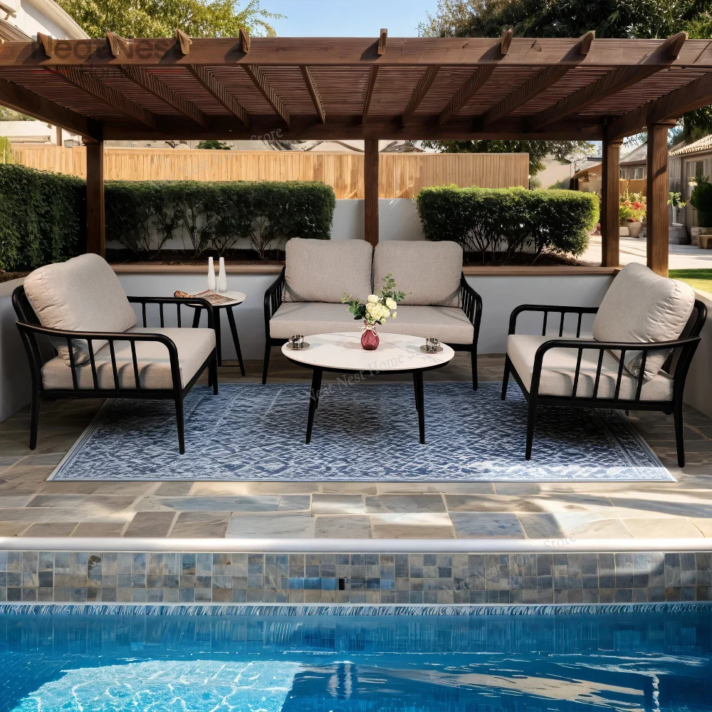 

5PC Outdoor Aluminum Patio Furniture,Modern Chat Sofa Conversation Set,Removable Sunbrella Cast Silver Fabric Cushions and Table