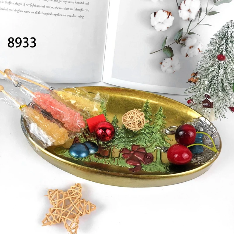 1 Piece Christmas Tray Silicone Mold White Storage Tray Ornaments DIY Oval Semi-Dimensional Christmas Decorative Tray image 5