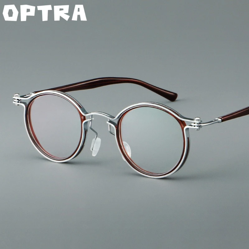 

OPTRA Vintage Round Brand Frame Glasses Adult Fashionable Reading Myopia Leisure Decoration Stylish Appearance Casual Style 8802