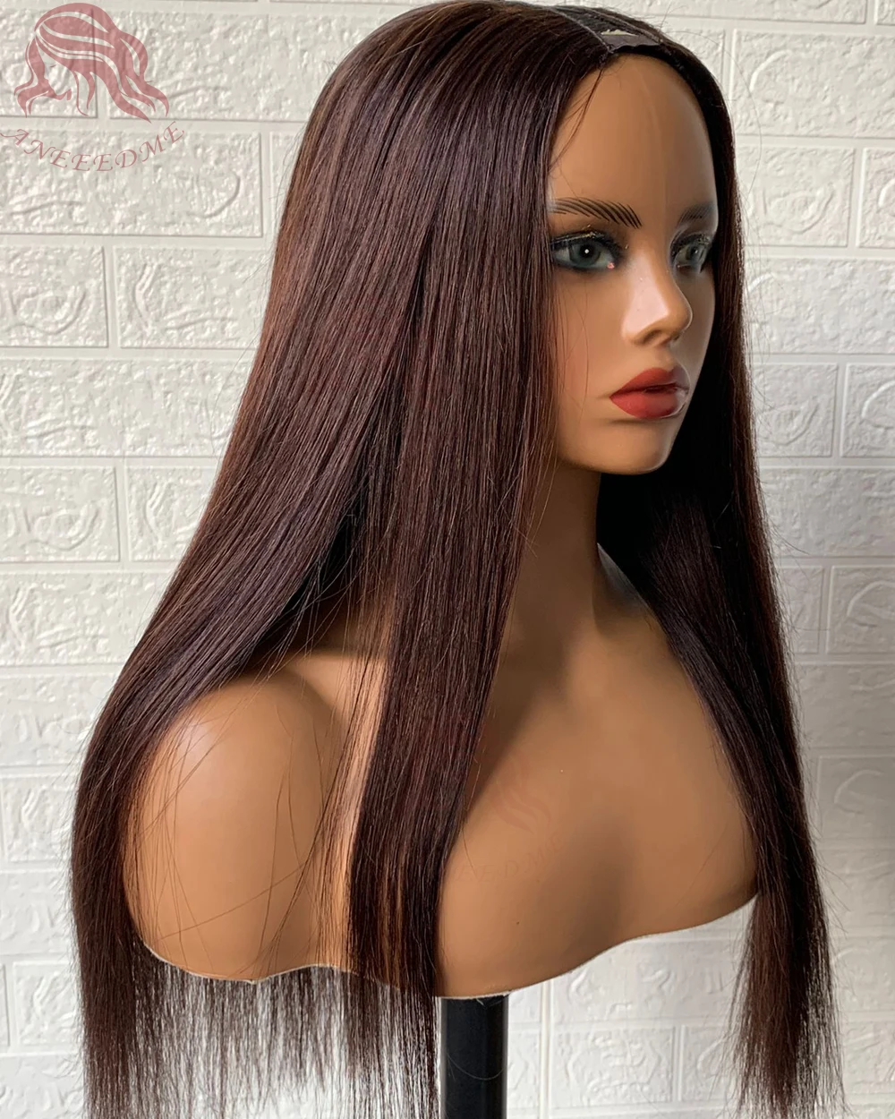 Dark Brown U Part Wig Human Hair  Silky Straight Brazilian Virgin Human Wigs Free Shipping