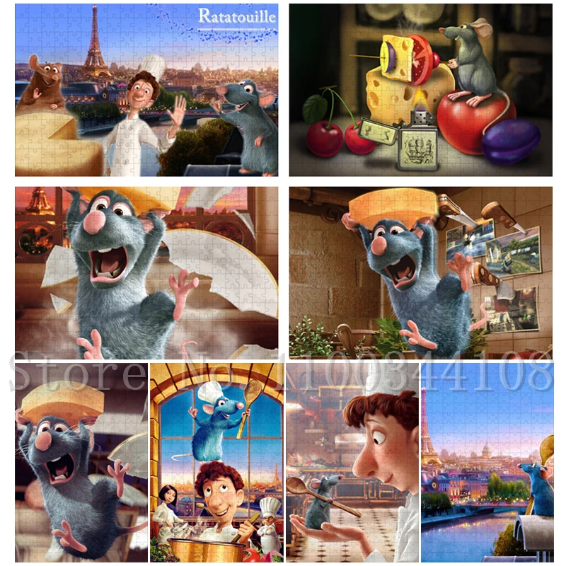 Disney Ratatouille จิ๊กซอว์ปริศนาสําหรับผู้ใหญ่ 300/500/1000 ชิ้นการ์ตูนภาพยนตร์ปริศนาไม้เด็ก Interactive ของเล่น