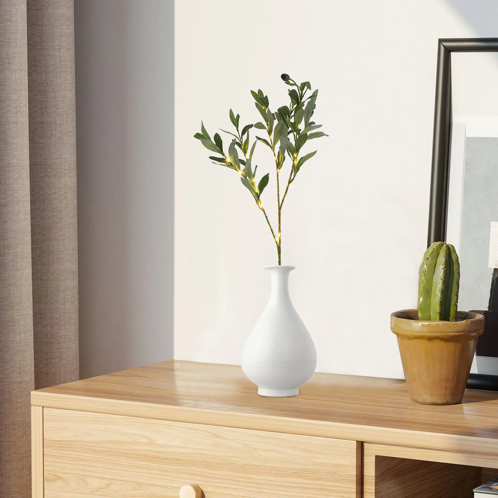 

Realistic Faux Olive Leaf Night Light LED Energy Saving Soft Light Olive Branch Vase Decor Greenery Stems Fake Tree Leaves