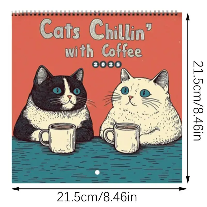 Cute Cat Calendar 2025 Monthly Calendar Cats Chilling With Coffee 12-Month 2025 Monthly Weekly Planner Calendar For Home Decor