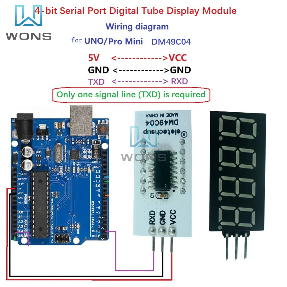 4-bit RXD TTL232 Digital Tube LED Display Module DC 5V for Hobby DIY VCC GND for Raspberry Pi 3 B+ 4 for MCU AVR PIC ARM STM32