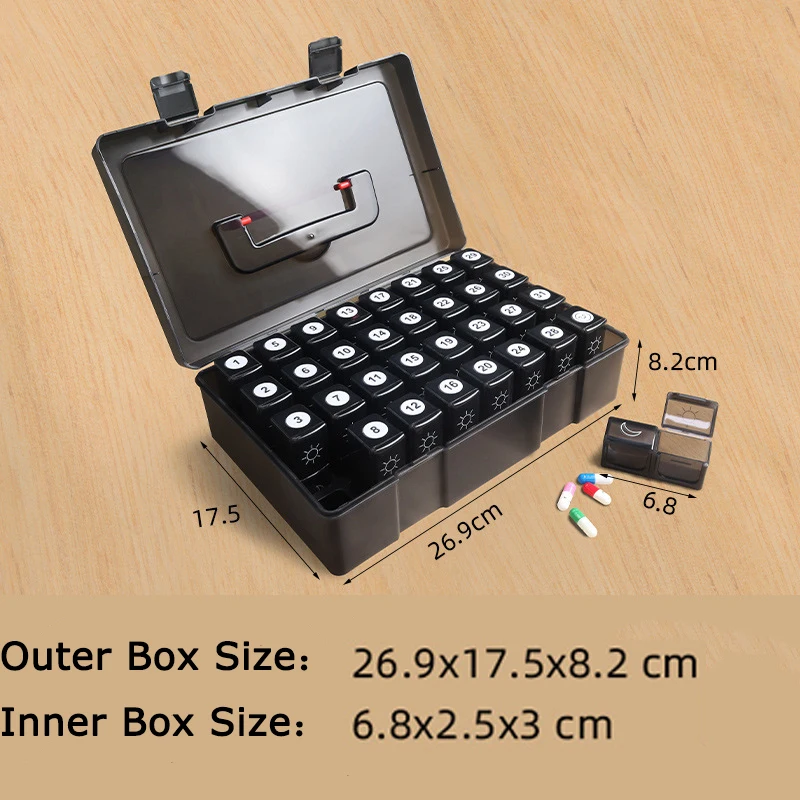 

Monthly Pill Organizer Travel Moisture Proof Large Container Storage Medication Dispenser Packaging Pill Box 32 Slots 31 Days