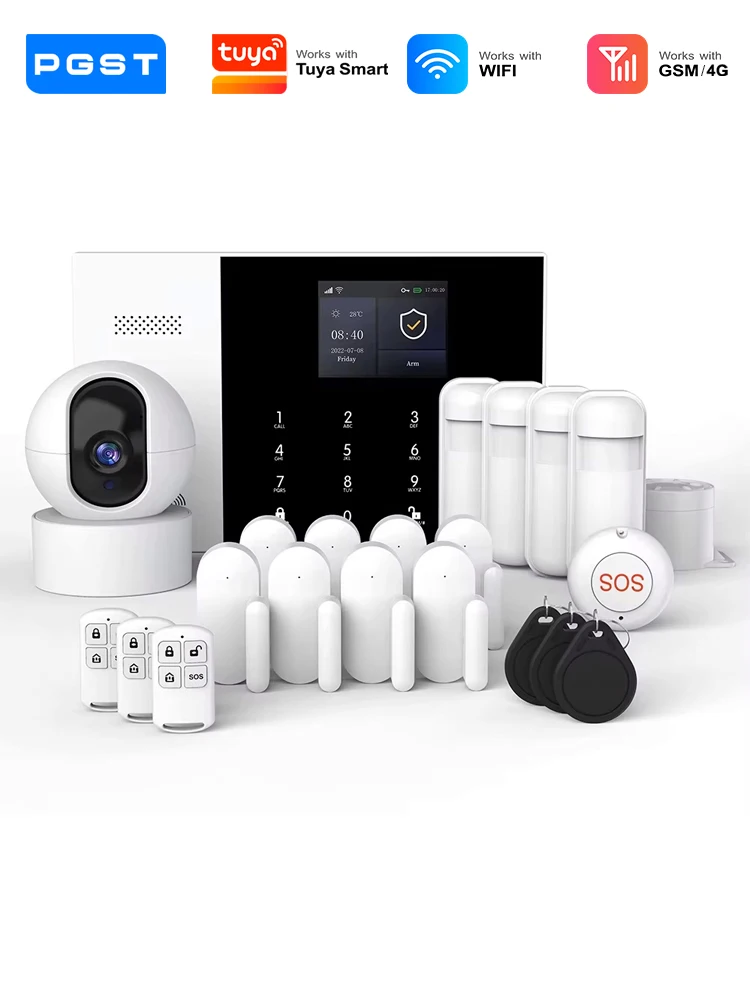 PGST pakiet bezpieczeństwa alarm antywłamaniowy WiFi 2G GSM 4G Works with Tuya Smart Life połączony system bezprzewodowy do domu firmy mobilne monitorowanie szybka instalacja pełna ochrona — zdjęcie 2