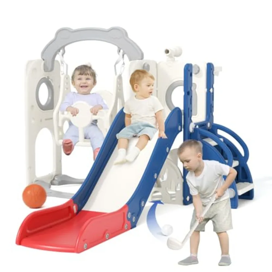 

Игровой комплекс 8 в 1 для малышей от 1 до 3 лет: горка, качели, скалодром, баскетбольное кольцо. Синий, для дома и улицы.