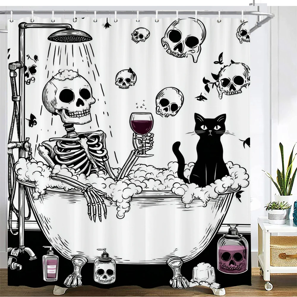 

1PC Halloween Shower Curtain Interesting Skull Man in Bath All Saints Day Pumpkin Bat Bathroom Curtain for Bathroom Decor
