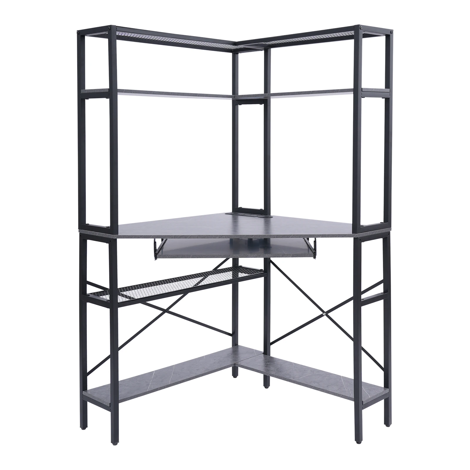 Modern Corner Computer Desk with LED Lighting & Storage Shelves Space-Saving L-Shaped PC Workstation