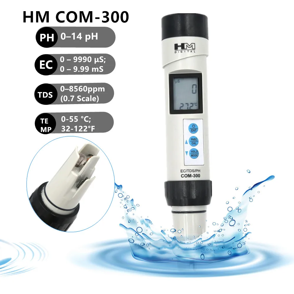 HM COM-300 Combo Meter 4 in 1 EC TDS Temperature PH Meter Waterproof With ATC Calibration And Data Hold Water Quality Tester