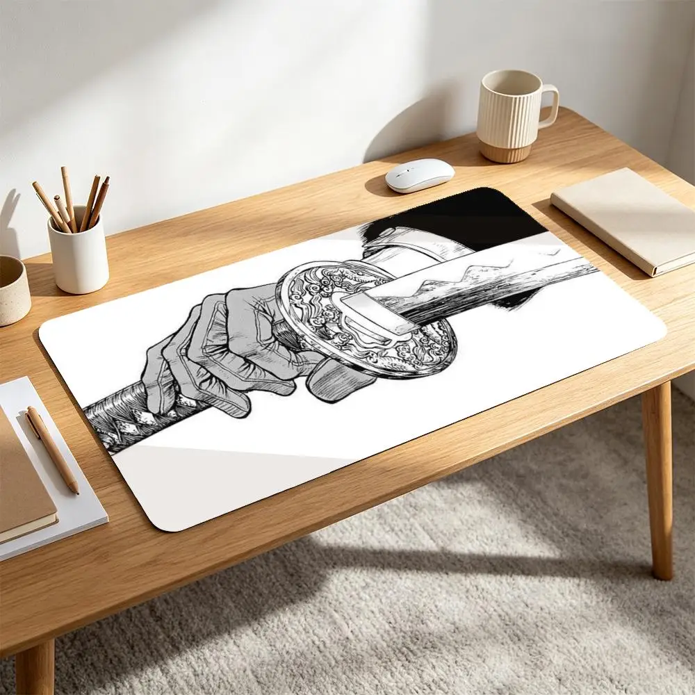Japanese Samurai Sword Manga Mouse Pad Non-Slip Bottom Bushido Warrior Katana Sketch mousepad profissional tapis de souris