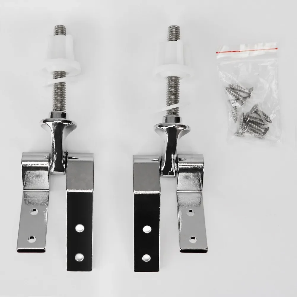 Chrome Metal Toilet Seat Replacement Hinges With Installation Bolts For Round And Elongated Wooden Seats