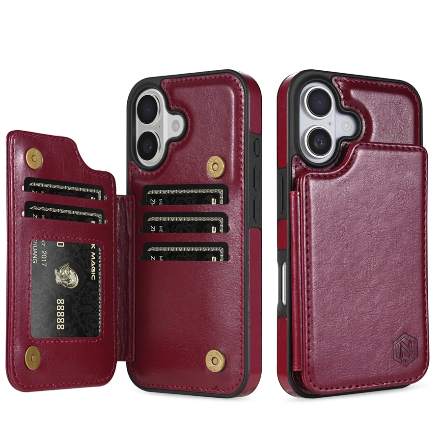 Portemonnee RFID-blokkerende laag bescherming anti-diefstal magnetische leren hoes voor iPhone Air 17 Pro Max 16e 15 Plus 14 13 12 11 kaarthouder