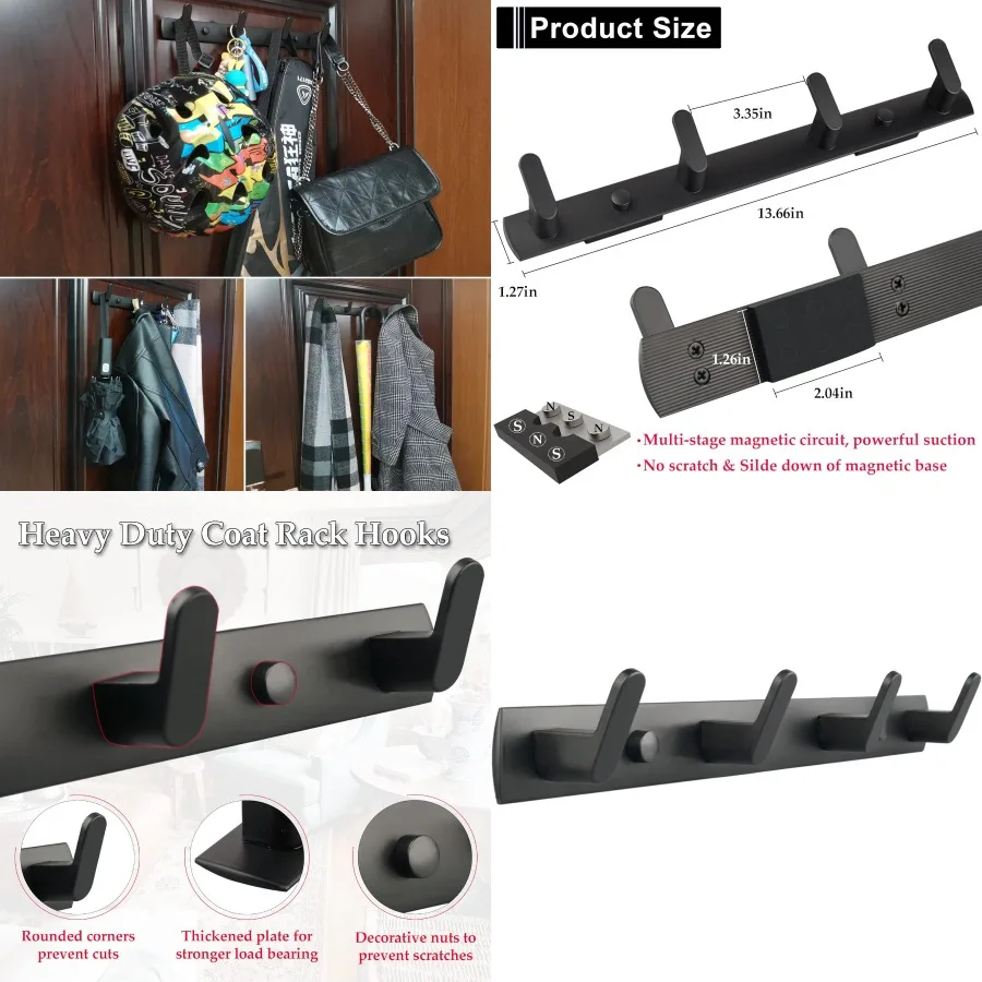 

Сверхмощные магнитные крючки для холодильника, металлический шкаф, пальто, сумка для полотенец, рюкзак, прочная резиновая магнитная вешалка с матовым черным цветом