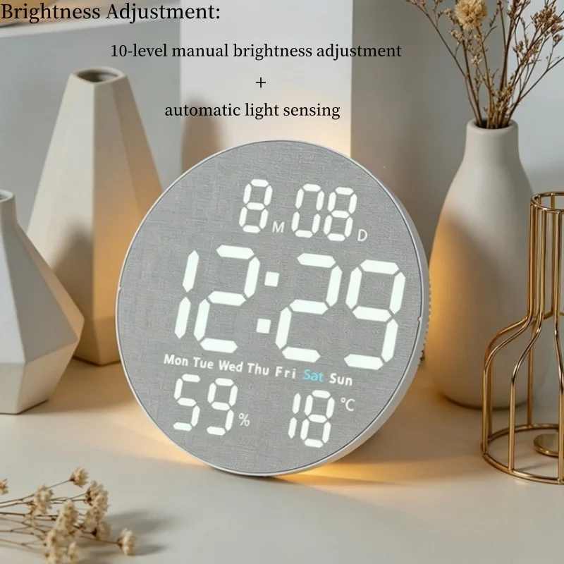 10 Zoll Digitale Wanduhr mit Fernbedienung, 9 Farben Stimmungslicht, Datum, Temperatur, Luftfeuchtigkeit, Timer, automatische Dimmung, LED-Wecker für Fitnessstudio und Yoga – Detail 13
