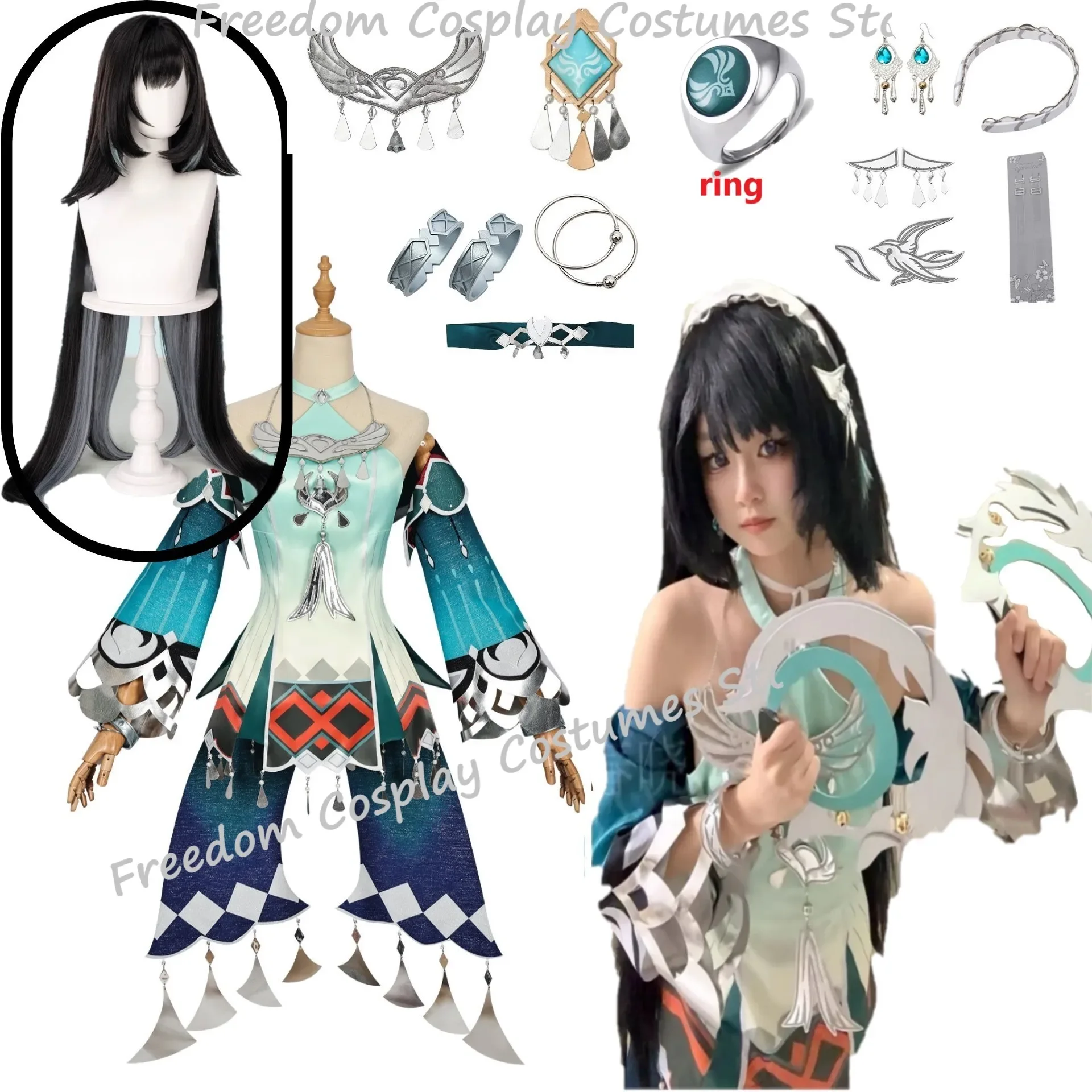 

In Stock Lan Yan Cosplay Costume 2025 New Genshin Impact Lanyan Wig Dress Headwear Earrings Girls Halloween Party Outfit