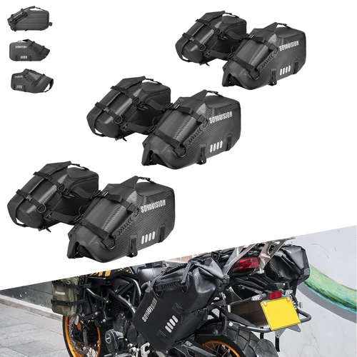 SOYAVISION-bolsa para motocicleta 100% impermeable, 18L/28L/48L, gran capacidad, 2 uds., ajuste Universal, bolsas laterales para sillín