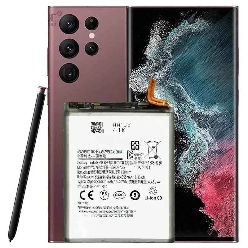 Upgraded EB-BS908ABY 5000mAh Replacement Battery for Samsung Galaxy S22 Ultra S22Ultra SM-S908 SM-S9080 Mobile Phone Batteries