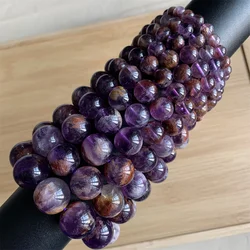 Natural Purple Phantom Beads Bracelets 7-10MM Men Women Healing Balls Multi Minerals Associated Cacoxenite Quartz Reiki Crystals