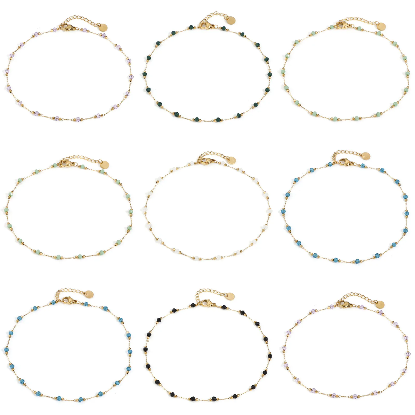304 Stainless Steel Anklet For Women Summer Beach Foot Show Jewelry Natural Stone Bead Link Chain Anklet 25cm long, 1 Piece