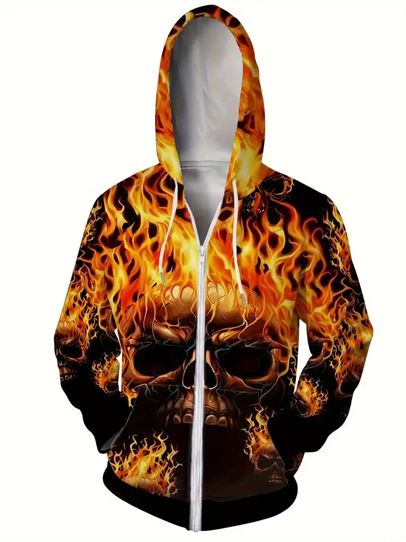 

Horror Flame Skull Graphic 3D Print Zip Up Hoodie Men Women Spring Autumn Sweatshirt Oversized Harajuku Y2k Cool Streetwear Coat