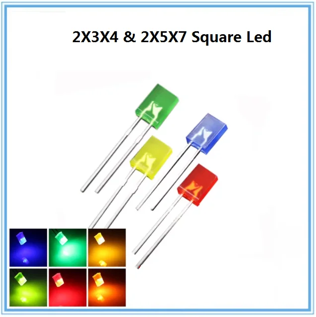 100PC Square 2x3x4 LED White DC 3V 2*3*4mm Ultra Bright Bulb 2*5*7 Red Green Blue Yellow Rectangle LED Light Emitting Diode Lamp