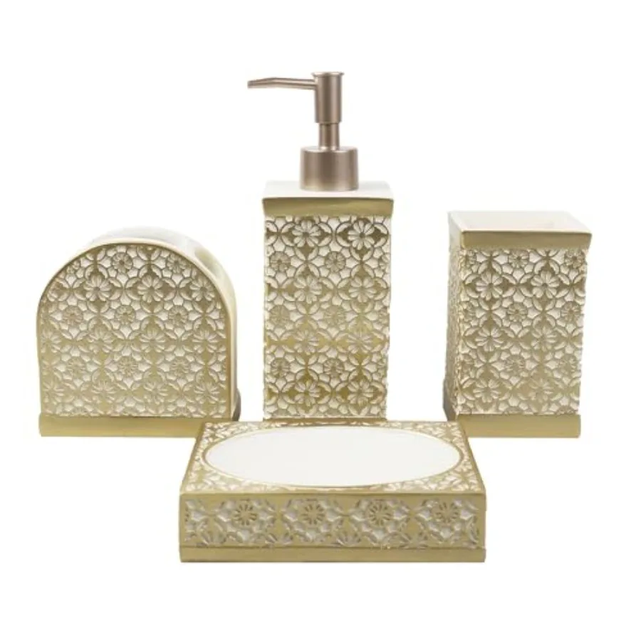 

Bathroom Accessories Set, Farmhouse Bathroom Decor, 4 Pcs Resin Gift Set Apartment Necessities, Contain Cotton Swab Jar, Soap D