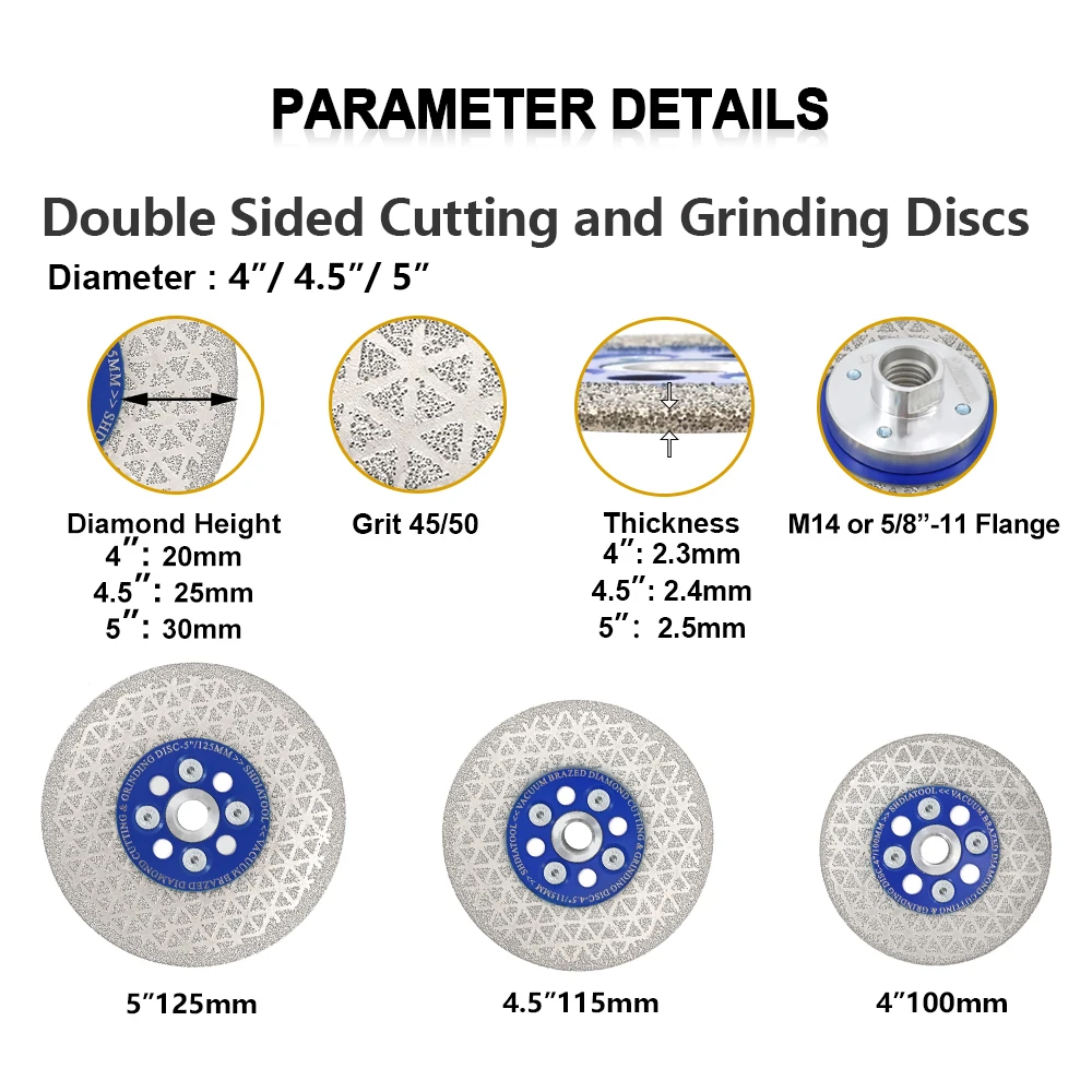 SHDIATOOL-disco de corte de diamante de doble cara para porcelana, cerámica, mármol con brida, Muelas de diamante, 100mm, 115mm, 125mm