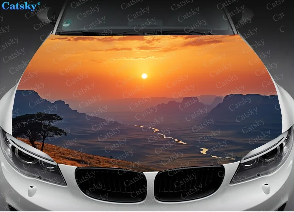 African Savannah Landscape Car Hood Vinyl Sticker Wrap Vinyl Film Engine Cover Decals Sticker Universal Car Hood Protective Film