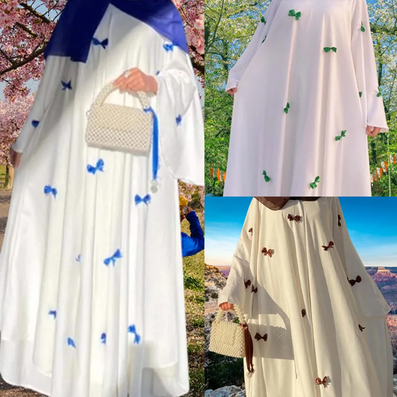 

Арабское женское платье Дубай Абая, новое платье большого размера с клапаном и бантом, Дубай Абая, свободное платье-халат с расклешенными рукавами и галстуком-бабочкой