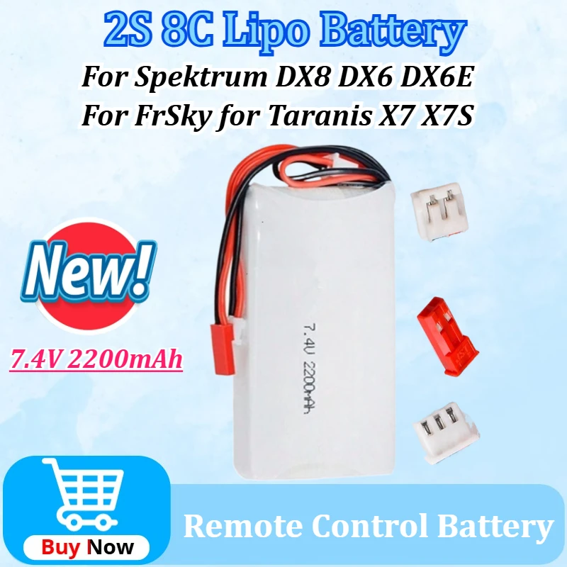 

New 3 Plugs RC Drone Batterys 7.4V 2200mAh Li-Polymer 2S 8C Lipo Battery for Spektrum DX8 DX6 DX6E for FrSky for Taranis X7 X7S