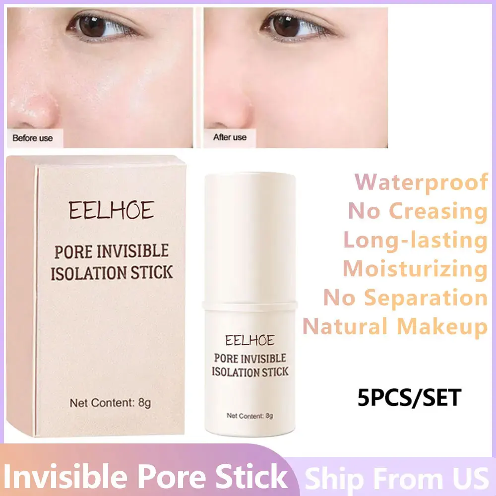 5pcs/set Invisible Pore Stick No Creasing Separation Base Primer Oil-free Smooth Waterproof Pore Invisible Stick Female Makeup