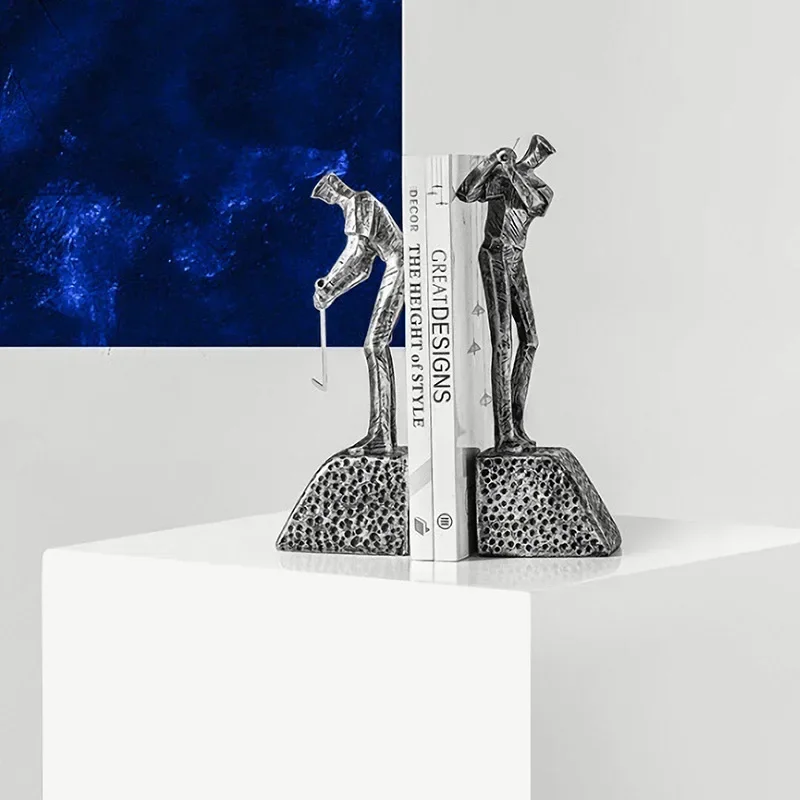 

Resin Golf Player Sculpture Bookends - Celebrity Golfer Book Stands with Club Figure Office Organizer Decor Craft Souvenir