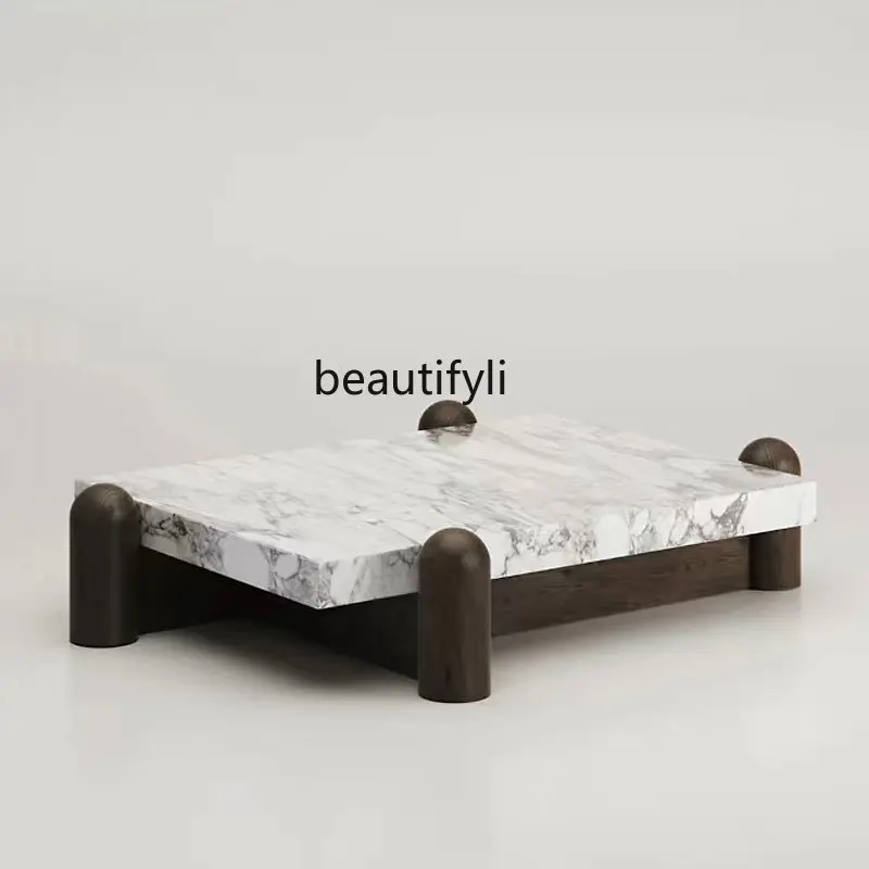 Square Ash Wood Marble Rock Plate Tea Table Italian Living Room Creative Coffee Table