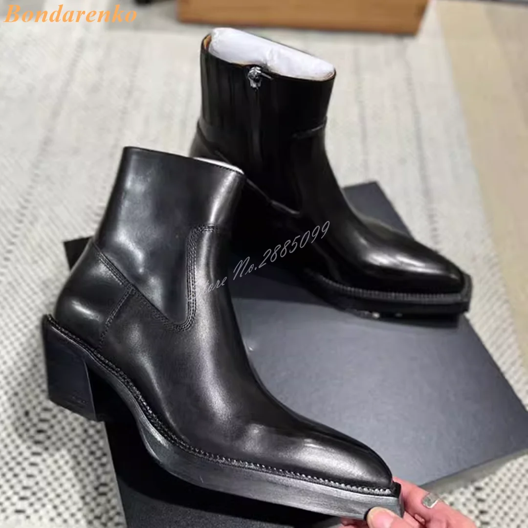 Wedges Women Short Boots Pointed Toe Solid Black Chelsea Boots Chunky Heels Zipper New Style New Autumn Ankle Leather Shoes