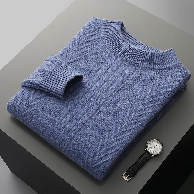 

Autumn and winter new loose thickened pullover 100% pure woolen sweater twisted casual business sweater men's crew-neck sweater