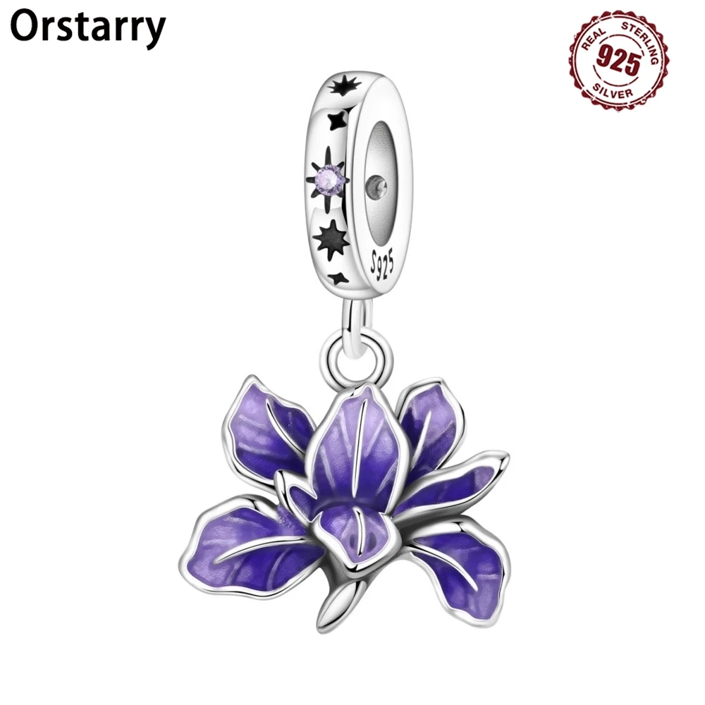 

Orstarry 925 Sterling Silver Purple Iris Flower Pendants Original Bracelet Charms Jewelry Party Beads DIY Trendy Gifts