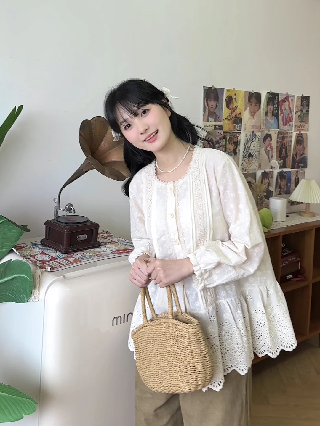 

Sweet Sle Japanese Forest Girl Stand Collar Lace Hem Nine Point Sve irt Loose Fit Pure Color Spring Summer Women's Top