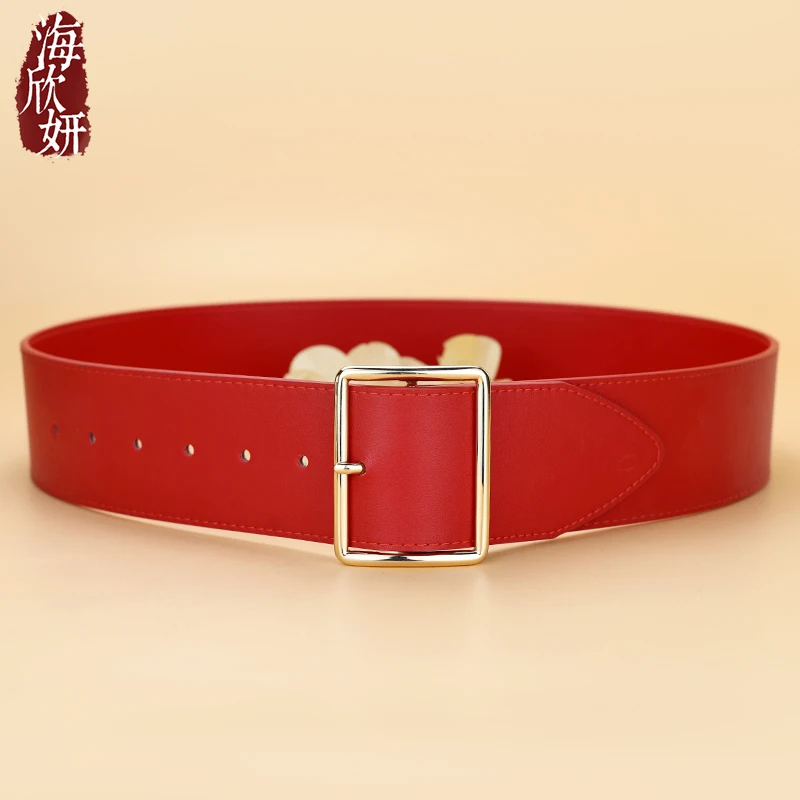 レッドレザーベルト-レディース-ウエストシール-2026-本物の牛革ワイドベルト-スカート用-ダウンジャケット-ウエストシンチ-アウターベルト