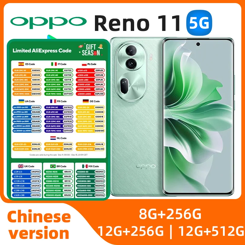 OPPO-Reno 11 Smartphone, 6,7 Polegadas, OLED, Dimensão 8200, SuperVOOC 67W, 4800mAh, Câmera NFC, 50MP, Telefone Usado