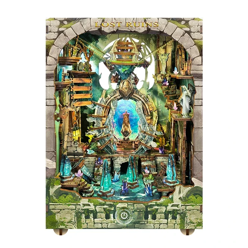 

Наборы миниатюрных моделей Lost Ruins, книжная полка, новая деревянная полка для книг «сделай сам», вставка с легким подставкой для книг для друзей, подарки на день рождения