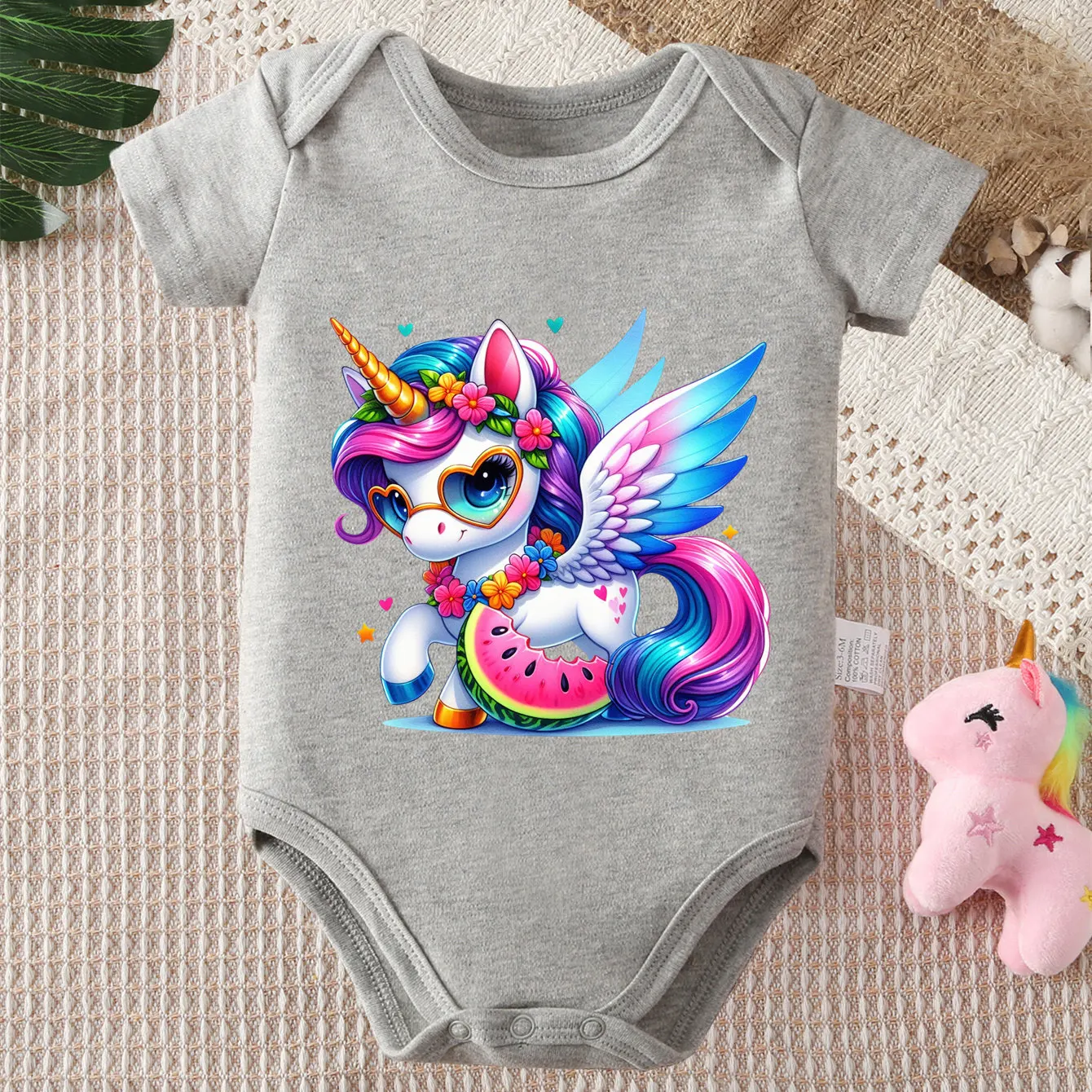 

Хлопковый комбинезон-боди с принтом арбуза и единорога, летний, удобный, для новорожденных от 0 до 12 месяцев