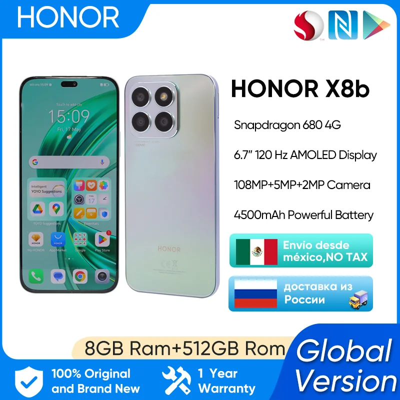 Honor x8b 4g smartphone versão global snapdragon 680 6.7 polegadas 90hz taxa de atualização display 4500mah bateria 108mp câmera