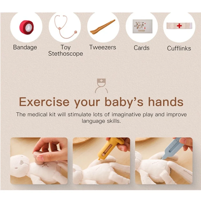 AS96-Kids  Pretend Role Play Kit Girls Educational Games  As Shown Wood Kids Stethoscope