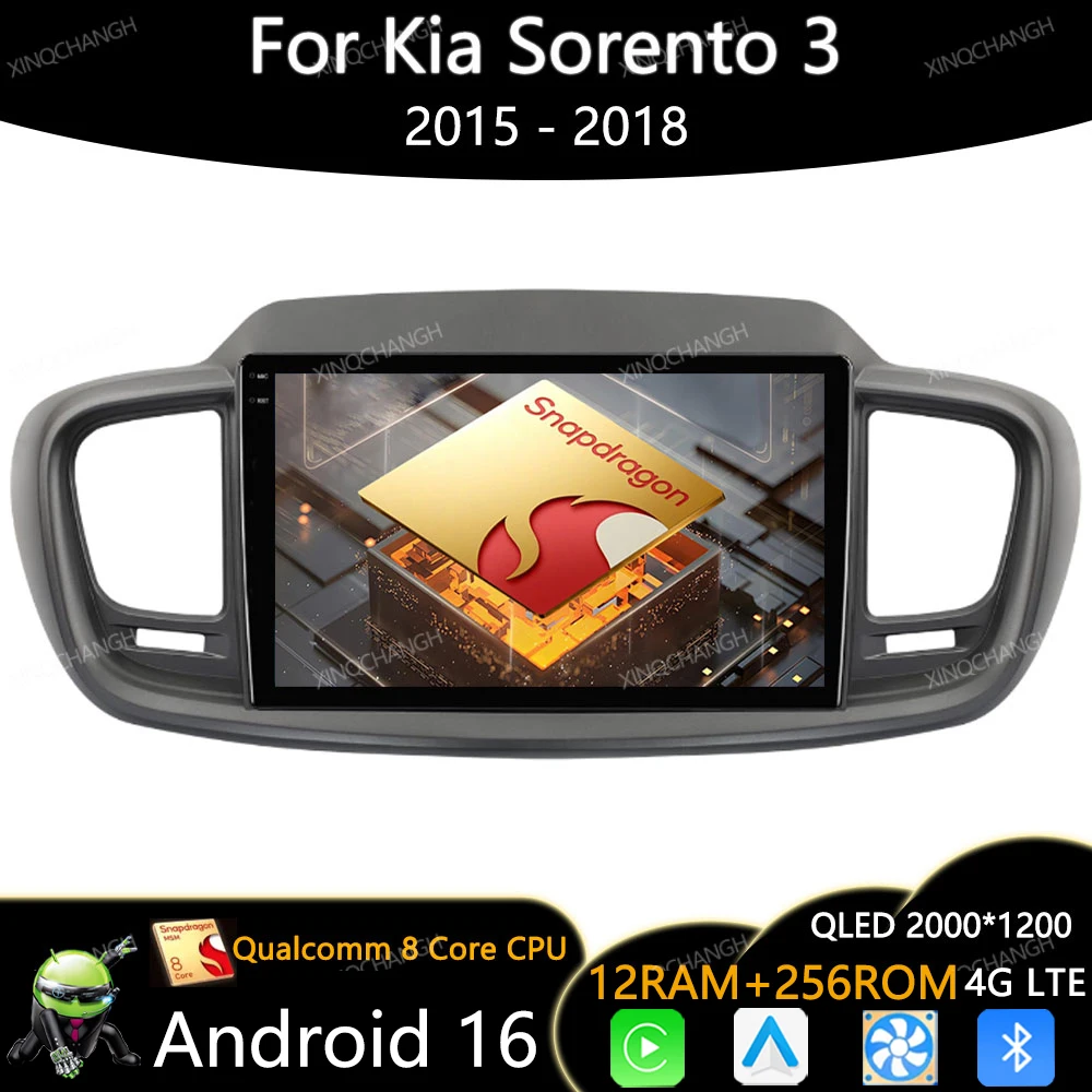 Android 16 Car Radio For Kia Sorento 3 2015 2016 2017 2018 Head Unit 4G WIFI Multimedia Stereo Video Player 2DIN BT Carplay Auto