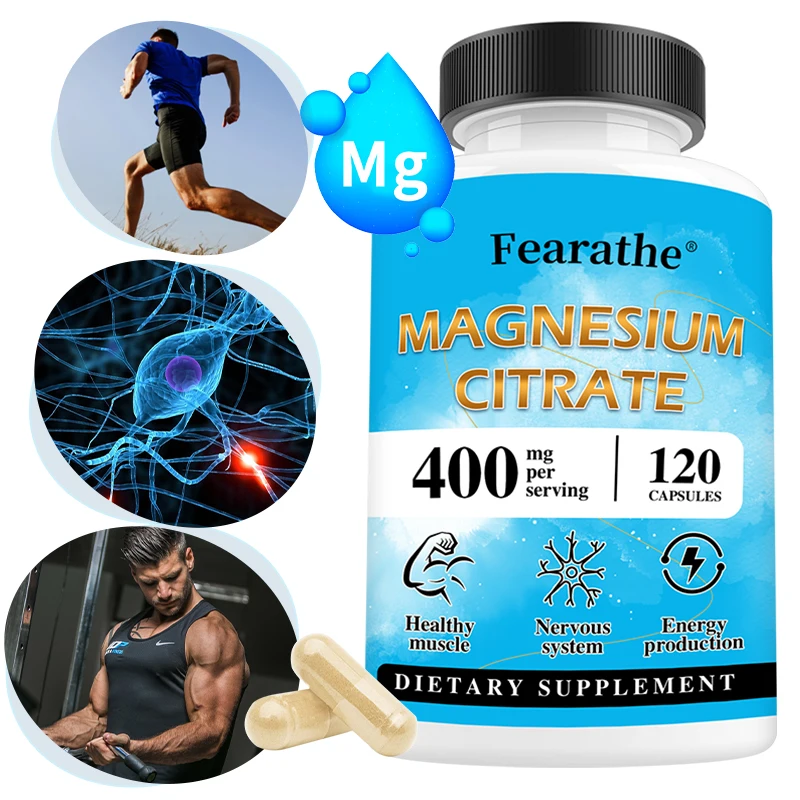 Magnesium Citrate 400 Mg - Stress Relief, Relaxing Sleep, Supports Nerve and Muscle Function, Heart Health* Non-GMO